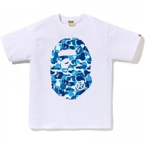 Men Bape Abc Camo Big Ape Head Tee T Shirts White Blue USA | UX7578158