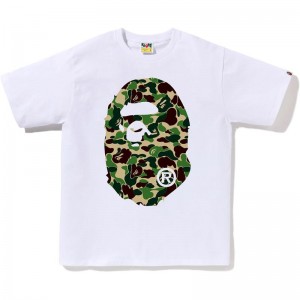 Men Bape Abc Camo Big Ape Head Tee T Shirts White Green USA | RS2612862