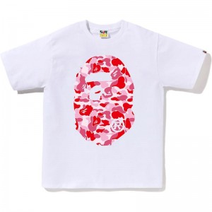 Men Bape Abc Camo Big Ape Head Tee T Shirts White Pink USA | XK9443943