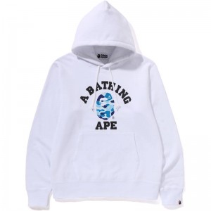 Men Bape Abc Camo College Organic Cotton Pullover Hoodie Hoodie White Blue USA | JX1392432