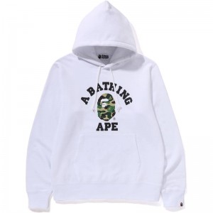 Men Bape Abc Camo College Organic Cotton Pullover Hoodie Hoodie White Green USA | JR3064004