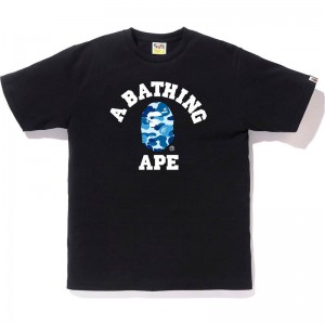 Men Bape Abc Camo College Tee T Shirts Black Blue USA | IA2865685