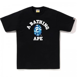 Men Bape Abc Camo College Tee T Shirts Black Blue USA | SO0197117