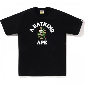 Men Bape Abc Camo College Tee T Shirts Black Green USA | PA1174314