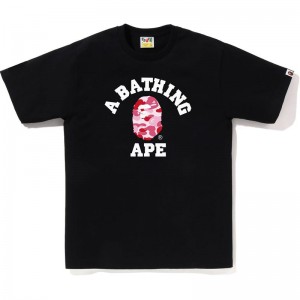 Men Bape Abc Camo College Tee T Shirts Black Pink USA | BA4185415