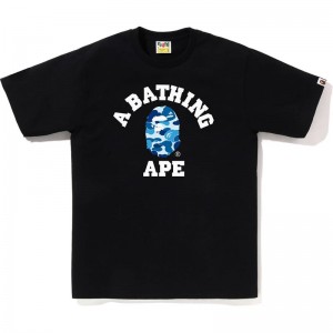 Men Bape Abc Camo College Tee T Shirts Black Blue USA | NZ3674564