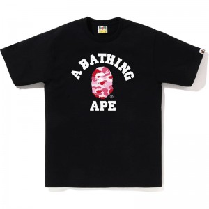 Men Bape Abc Camo College Tee T Shirts Black Pink USA | DE4664764