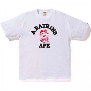 Men Bape Abc Camo College Tee T Shirts White Pink USA | KS4138718