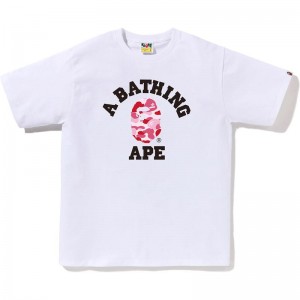 Men Bape Abc Camo College Tee T Shirts White Pink USA | XH0371031