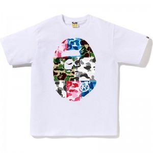 Men Bape Abc Camo Crazy Big Ape Head Tee T Shirts White USA | AI7328138