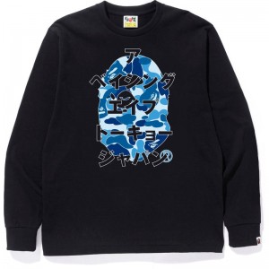 Men Bape Abc Camo Japanese Letters L/S Tee T Shirts Black Blue USA | UY3623363