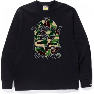 Men Bape Abc Camo Japanese Letters L/S Tee T Shirts Black Green USA | NN5282122