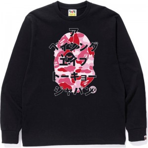 Men Bape Abc Camo Japanese Letters L/S Tee T Shirts Black Pink USA | KW4108518