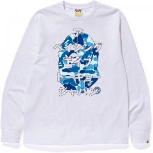 Men Bape Abc Camo Japanese Letters L/S Tee T Shirts White Blue USA | JN5466746