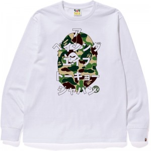 Men Bape Abc Camo Japanese Letters L/S Tee T Shirts White Green USA | HE6001201