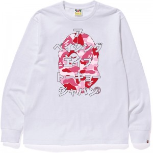 Men Bape Abc Camo Japanese Letters L/S Tee T Shirts White Pink USA | HN4194014