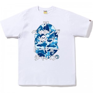 Men Bape Abc Camo Japanese Letters Tee T Shirts White Blue USA | DZ9568358