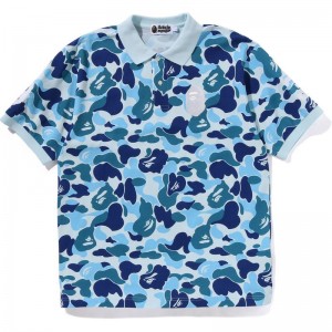 Men Bape Abc Camo Large Ape Head Polo Relaxed Fit T Shirts Blue USA | PM5910790