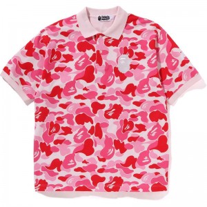 Men Bape Abc Camo Large Ape Head Polo Relaxed Fit T Shirts Pink USA | WD2687067