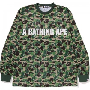 Men Bape Abc Camo Mesh Relaxed Fit L/S Tee T Shirts Green USA | JZ5385335