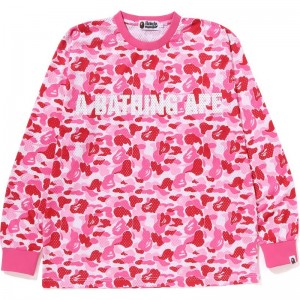 Men Bape Abc Camo Mesh Relaxed Fit L/S Tee T Shirts Pink USA | RI3170410