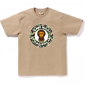 Men Bape Abc Camo Milo Busy Works Tee T Shirts Beige Green USA | UP6379139