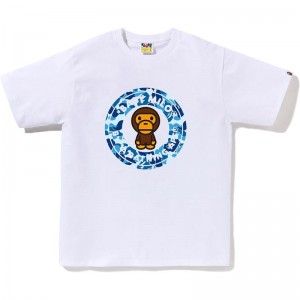 Men Bape Abc Camo Milo Busy Works Tee T Shirts White Blue USA | TV6090700