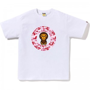 Men Bape Abc Camo Milo Busy Works Tee T Shirts White Pink USA | YY8530150