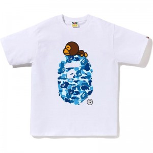 Men Bape Abc Camo Milo On Big Ape Tee T Shirts White Blue USA | LC0671761