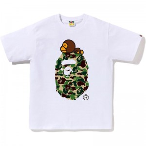 Men Bape Abc Camo Milo On Big Ape Tee T Shirts White Green USA | GW7922792