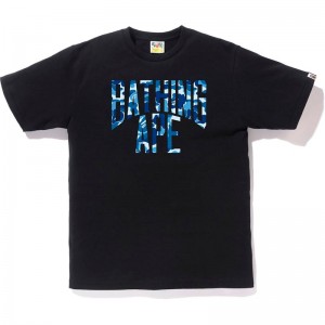 Men Bape Abc Camo Nyc Logo Tee T Shirts Black Blue USA | QL7002102