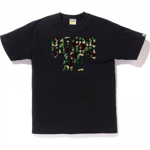 Men Bape Abc Camo Nyc Logo Tee T Shirts Black Green USA | MR0182312