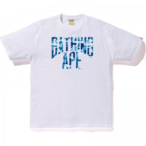 Men Bape Abc Camo Nyc Logo Tee T Shirts White Blue USA | FD0578058