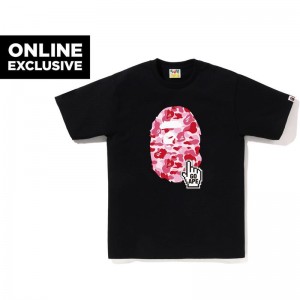 Men Bape Abc Camo Online Tee Bapec T Shirts Black Pink USA | EL3350130