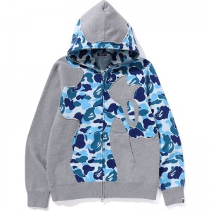 Men Bape Abc Camo Patchwork Full Zip Hoodie Hoodie Blue USA | CN5970490