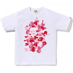 Men Bape Abc Camo Rebuild Big Ape Head Tee T Shirts White Pink USA | CP6539759