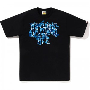 Men Bape Abc Camo Rebuild Nyc Logo Tee T Shirts Black Blue USA | QP4495745