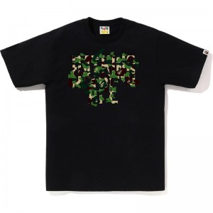 Men Bape Abc Camo Rebuild Nyc Logo Tee T Shirts Black Green USA | IV4881481