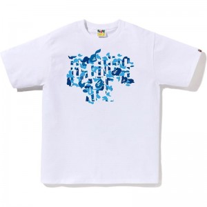 Men Bape Abc Camo Rebuild Nyc Logo Tee T Shirts White Blue USA | YZ7528058