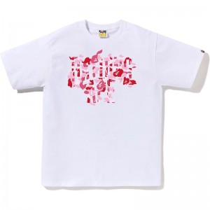 Men Bape Abc Camo Rebuild Nyc Logo Tee T Shirts White Pink USA | CB8301831