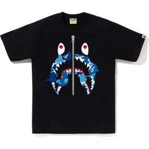 Men Bape Abc Camo Rebuild Shark Tee T Shirts Black Blue USA | SV8746776