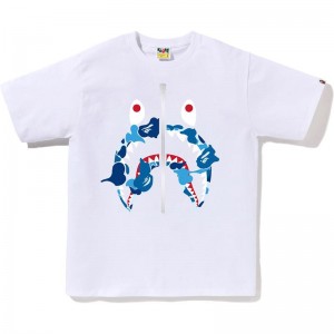 Men Bape Abc Camo Rebuild Shark Tee T Shirts White Blue USA | AS9320530
