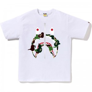 Men Bape Abc Camo Rebuild Shark Tee T Shirts White Green USA | CX4947197