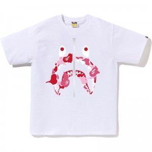 Men Bape Abc Camo Rebuild Shark Tee T Shirts White Pink USA | WL7485445