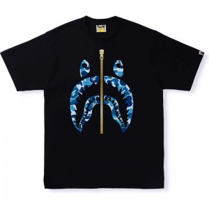 Men Bape Abc Camo Shark Tee T Shirts Black Blue USA | DV9631361