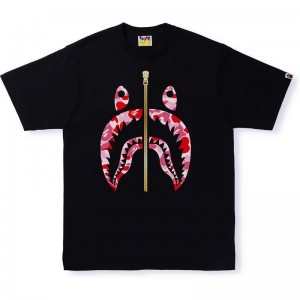 Men Bape Abc Camo Shark Tee T Shirts Black Pink USA | UR3501751