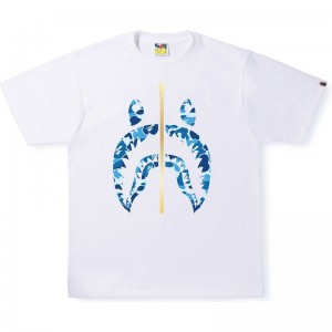 Men Bape Abc Camo Shark Tee T Shirts White Blue USA | UE8889289