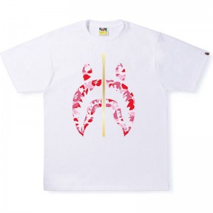 Men Bape Abc Camo Shark Tee T Shirts White Pink USA | XB2258928