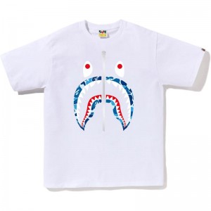 Men Bape Abc Camo Shark Tee T Shirts White Blue USA | BG9406646