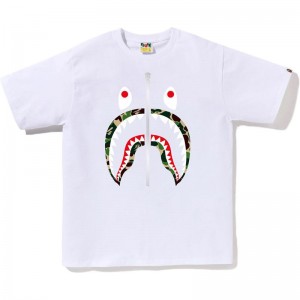 Men Bape Abc Camo Shark Tee T Shirts White Green USA | BV3419249